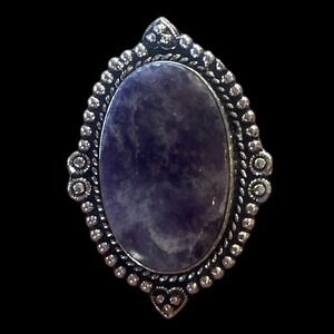 Vintage Purple Lepidolite Silver Tone Ornate Bohemian Statement Ring Sz 6.5